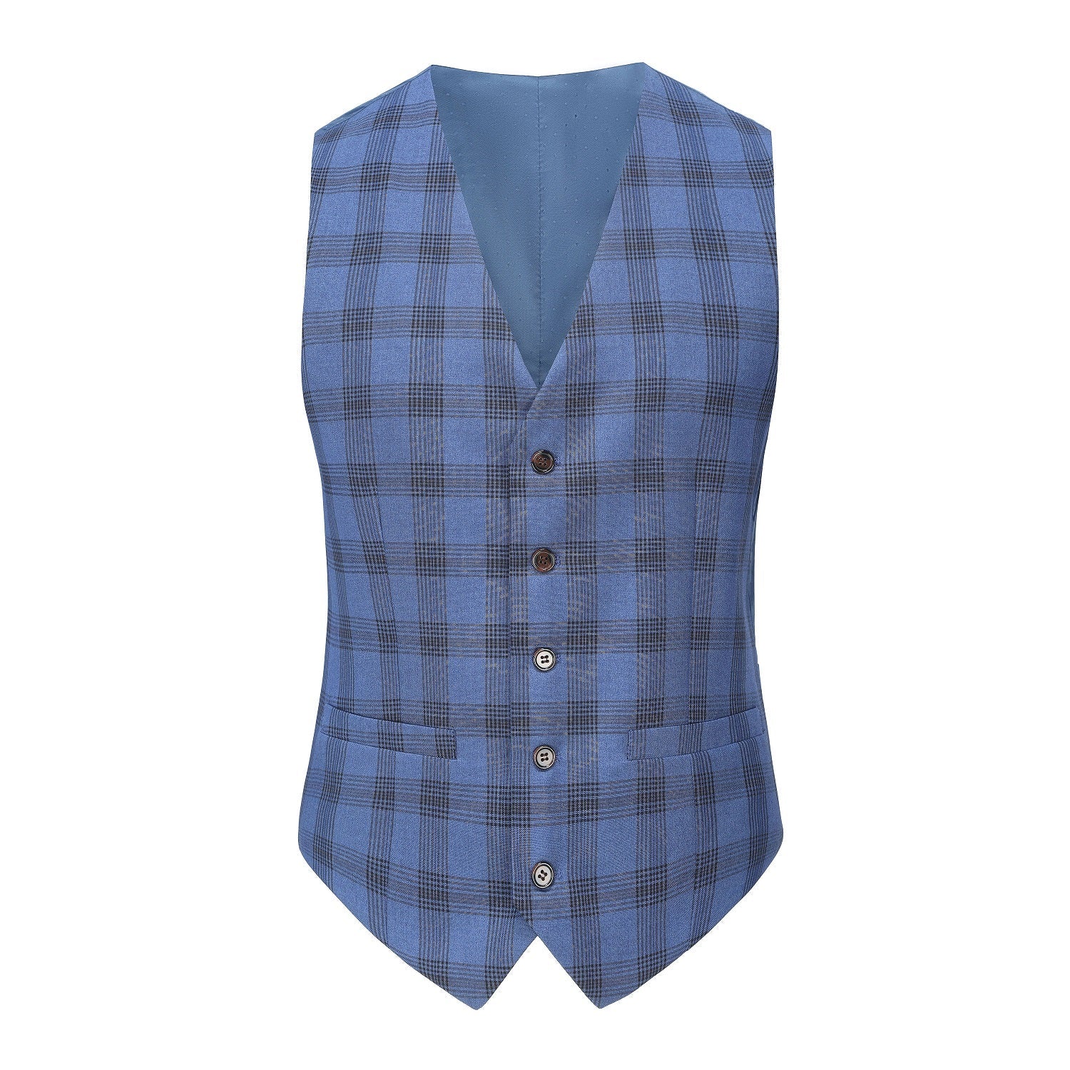 Men's 3-Piece Performance Stretch Slim Fit Blue & Black Plaid Suit Daily Haute