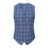 Men's 3-Piece Performance Stretch Slim Fit Blue & Black Plaid Suit Daily Haute