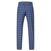 Men's 3-Piece Performance Stretch Slim Fit Blue & Black Plaid Suit Daily Haute