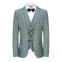 Men's 3-Piece Performance Stretch Slim Fit Green & White Plaid Suit Daily Haute