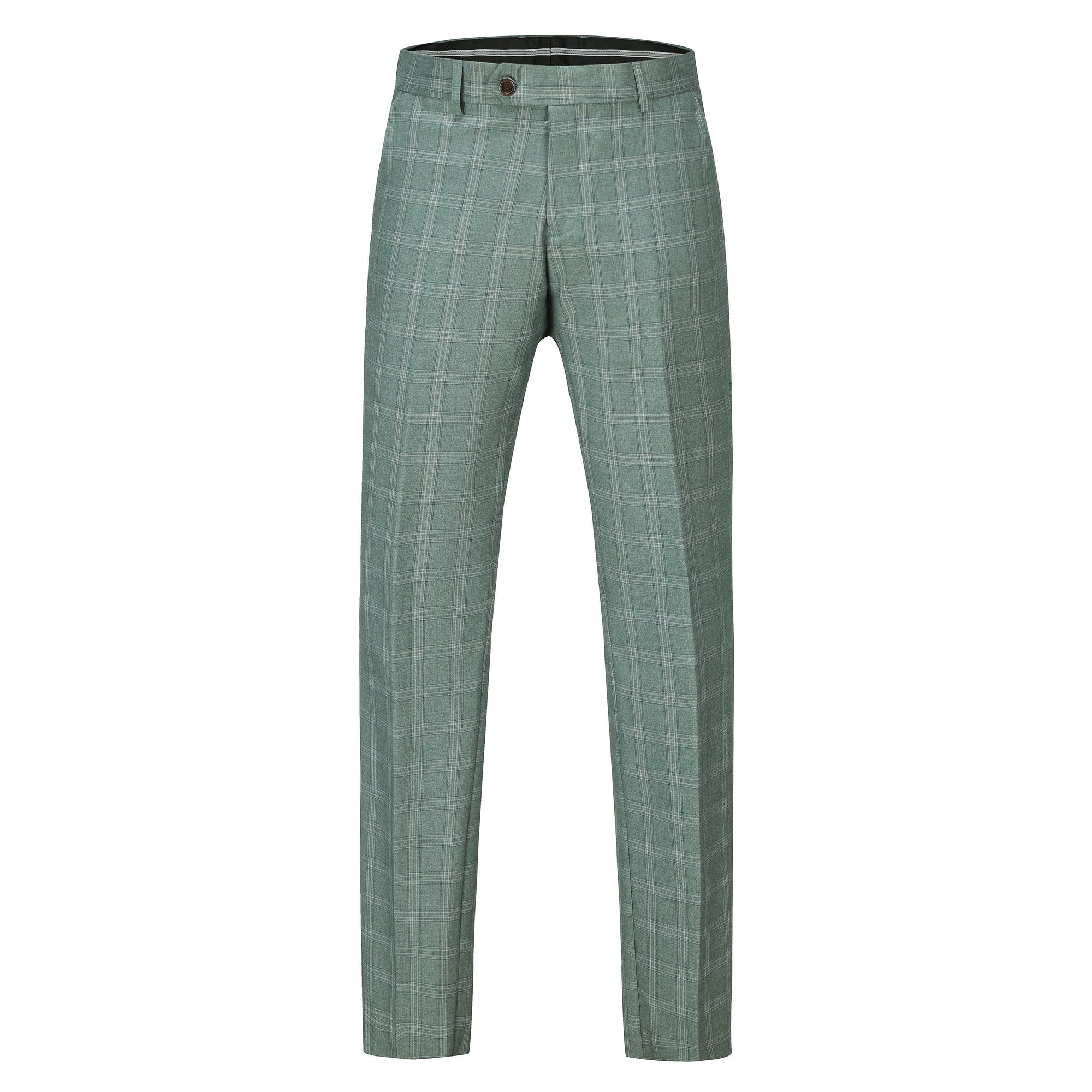 Men's 3-Piece Performance Stretch Slim Fit Green & White Plaid Suit Daily Haute