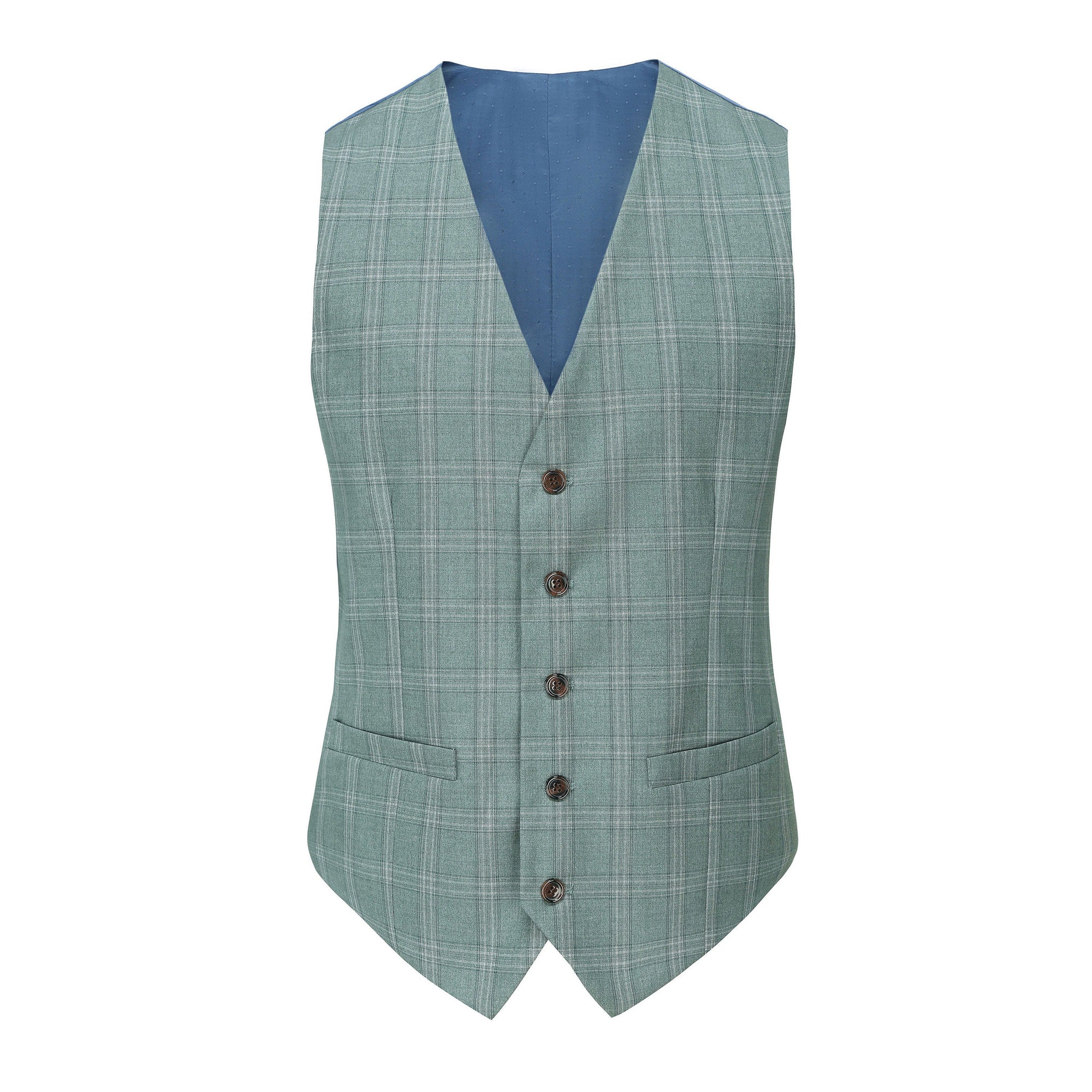 Men's 3-Piece Performance Stretch Slim Fit Green & White Plaid Suit Daily Haute