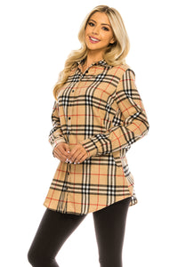 Haute Edition Women's Long Button Down Flannel Tunic Shirt with Plus