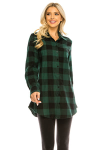 Haute Edition Women's Long Button Down Flannel Tunic Shirt with Plus