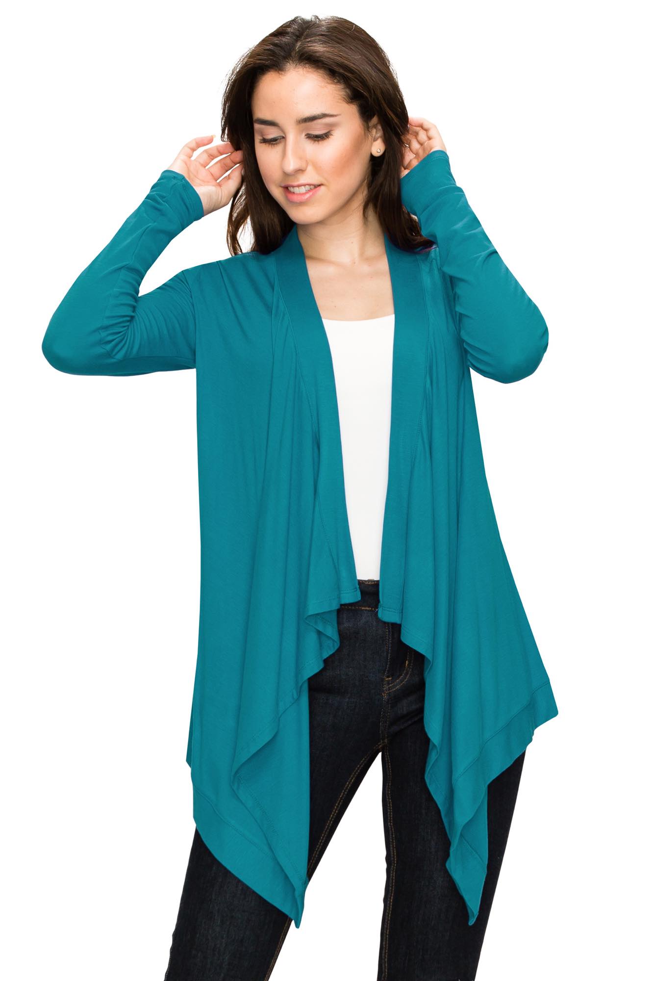 Women's Basic Draped Long Sleeve Open Front Knit Cardigan Daily Haute