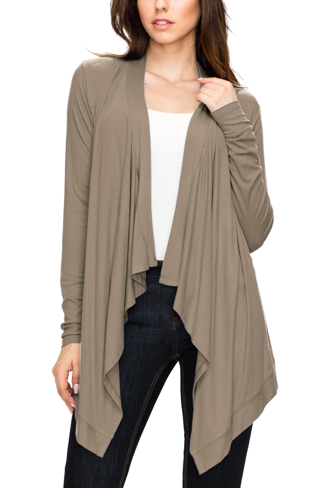 Women's Basic Draped Long Sleeve Open Front Knit Cardigan Daily Haute