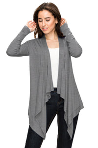 Women's Basic Draped Long Sleeve Open Front Knit Cardigan Daily Haute