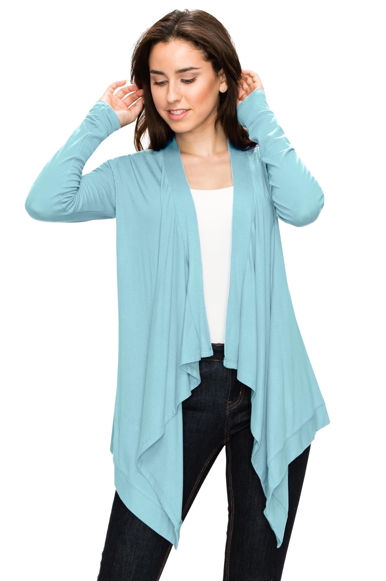 Women's Basic Draped Long Sleeve Open Front Knit Cardigan Daily Haute