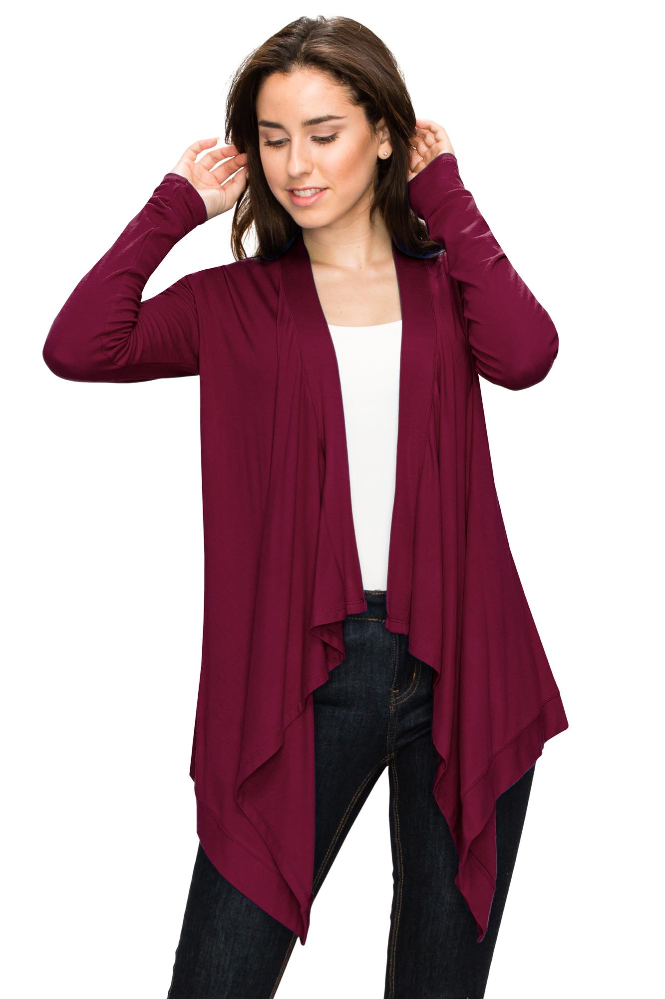 Women's Basic Draped Long Sleeve Open Front Knit Cardigan Daily Haute