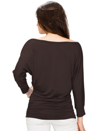 Women's Crew Neck 3/4 Sleeve Drape Dolman Top with Side Shirring Daily Haute