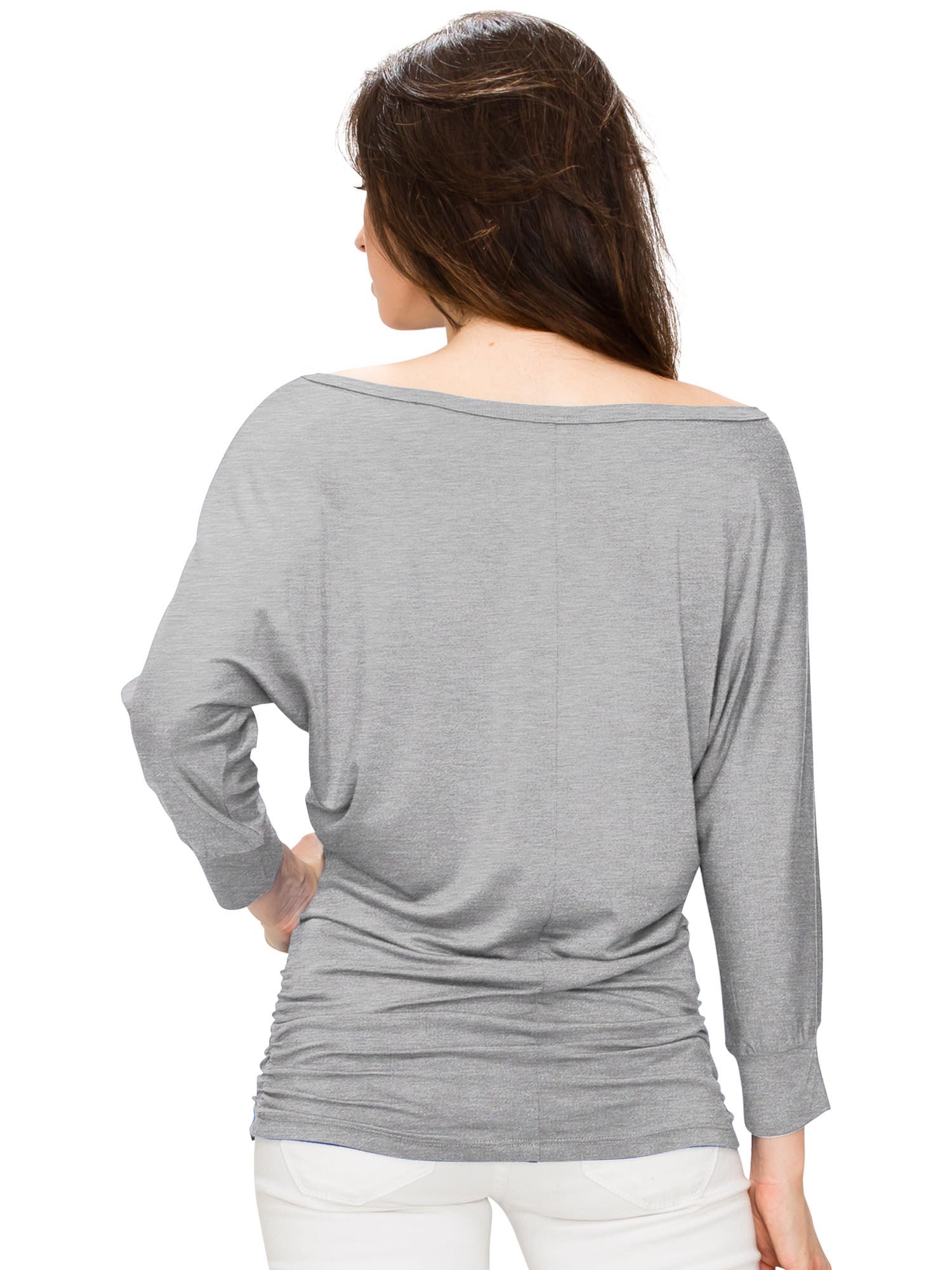 Women's Crew Neck 3/4 Sleeve Drape Dolman Top with Side Shirring Daily Haute