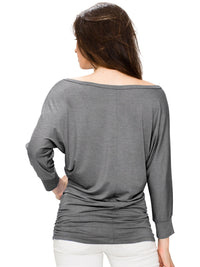 Women's Crew Neck 3/4 Sleeve Drape Dolman Top with Side Shirring Daily Haute