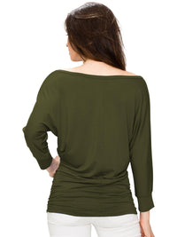 Women's Crew Neck 3/4 Sleeve Drape Dolman Top with Side Shirring Daily Haute