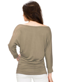 Women's Crew Neck 3/4 Sleeve Drape Dolman Top with Side Shirring Daily Haute