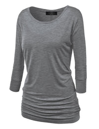 Women's Crew Neck 3/4 Sleeve Drape Dolman Top with Side Shirring Daily Haute