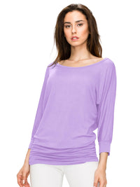 Women's Crew Neck 3/4 Sleeve Drape Dolman Top with Side Shirring Daily Haute