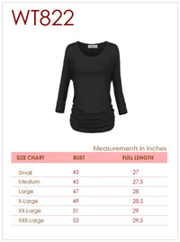 Women's Crew Neck 3/4 Sleeve Drape Dolman Top with Side Shirring Daily Haute