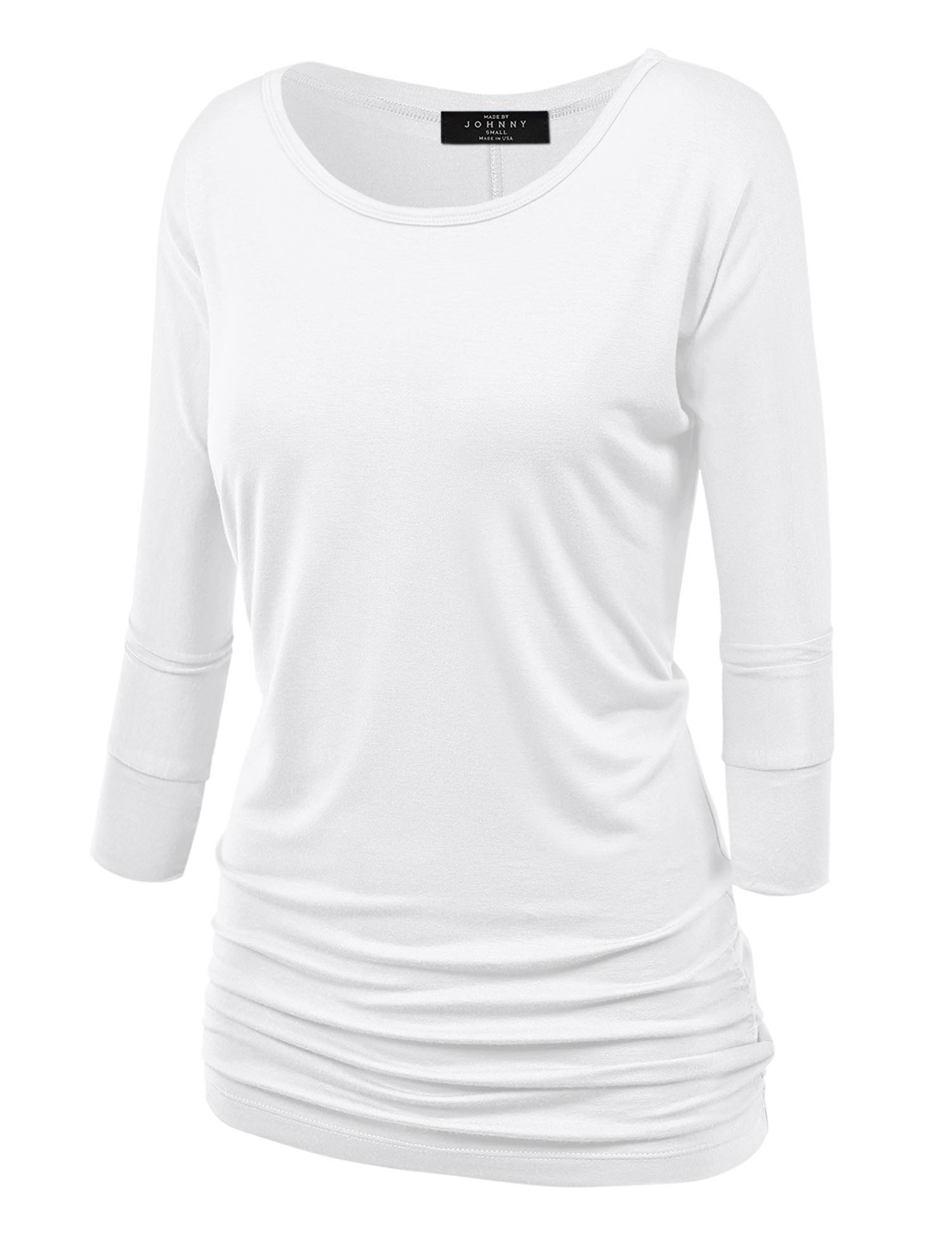 Women's Crew Neck 3/4 Sleeve Drape Dolman Top with Side Shirring Daily Haute