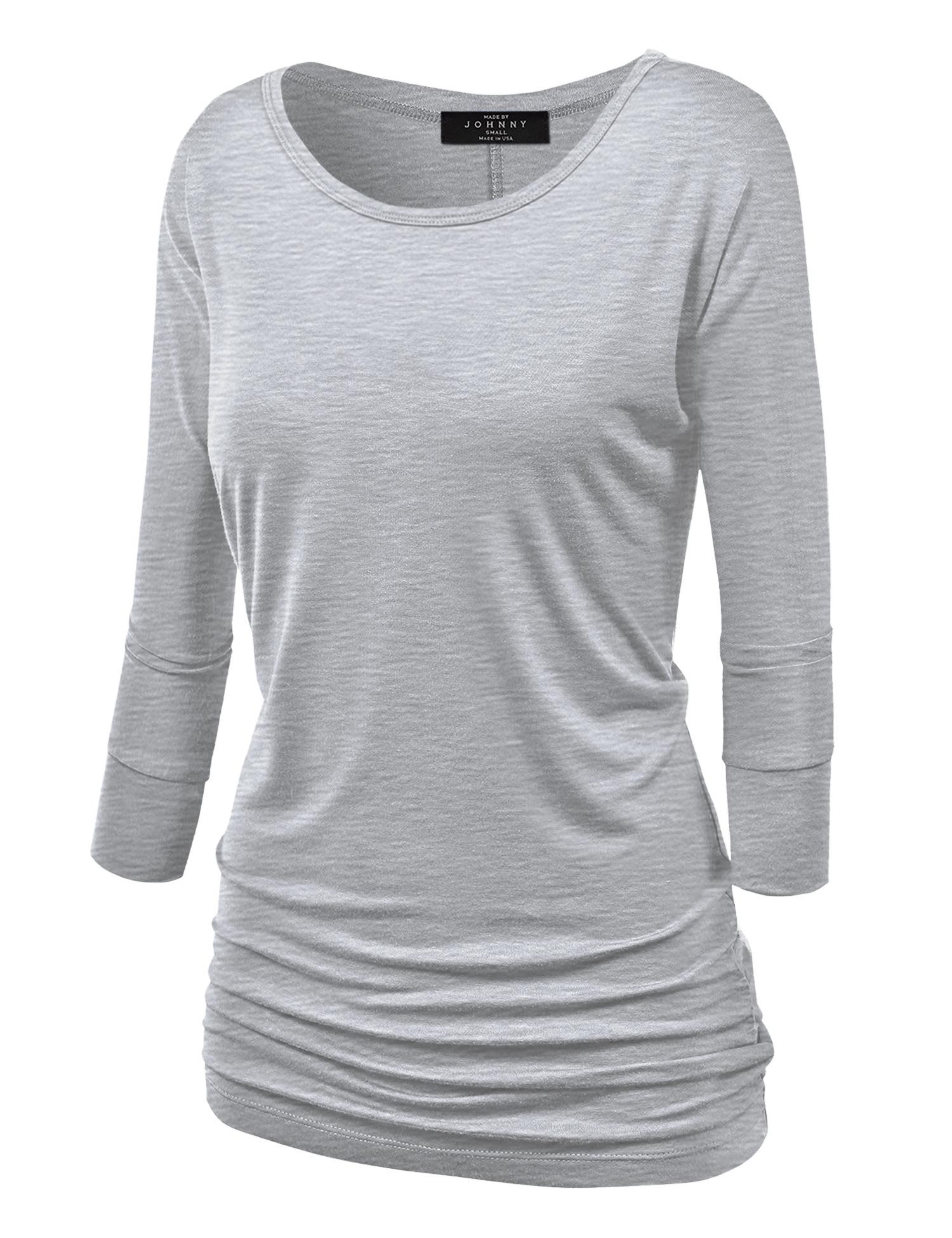 Women's Crew Neck 3/4 Sleeve Drape Dolman Top with Side Shirring Daily Haute