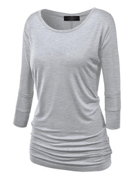 Women's Crew Neck 3/4 Sleeve Drape Dolman Top with Side Shirring Daily Haute