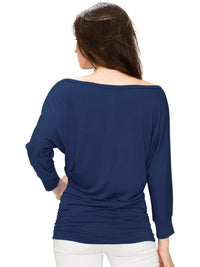 Women's Crew Neck 3/4 Sleeve Drape Dolman Top with Side Shirring Daily Haute