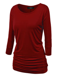 Women's Crew Neck 3/4 Sleeve Drape Dolman Top with Side Shirring Daily Haute