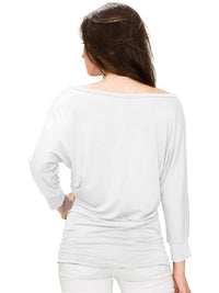 Women's Crew Neck 3/4 Sleeve Drape Dolman Top with Side Shirring Daily Haute