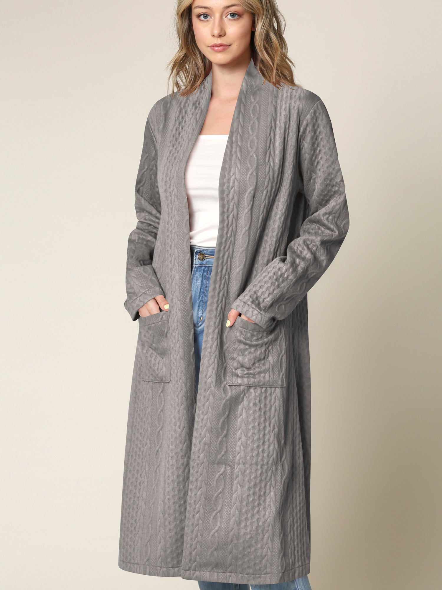 Women's Knit Long Sweater Drape Cardigan with Pockets Daily Haute