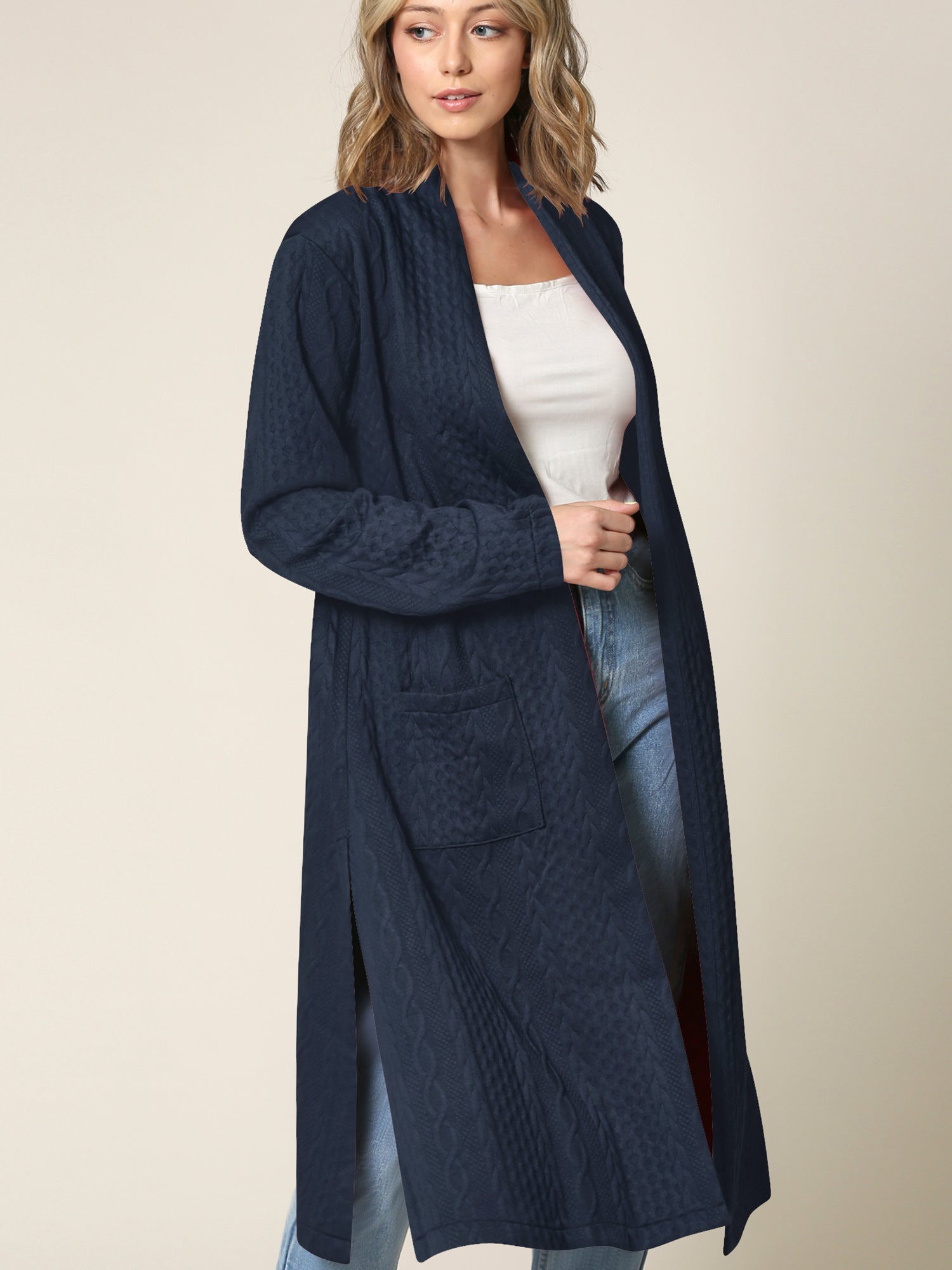 Women s Knit Long Sweater Drape Cardigan with Pockets