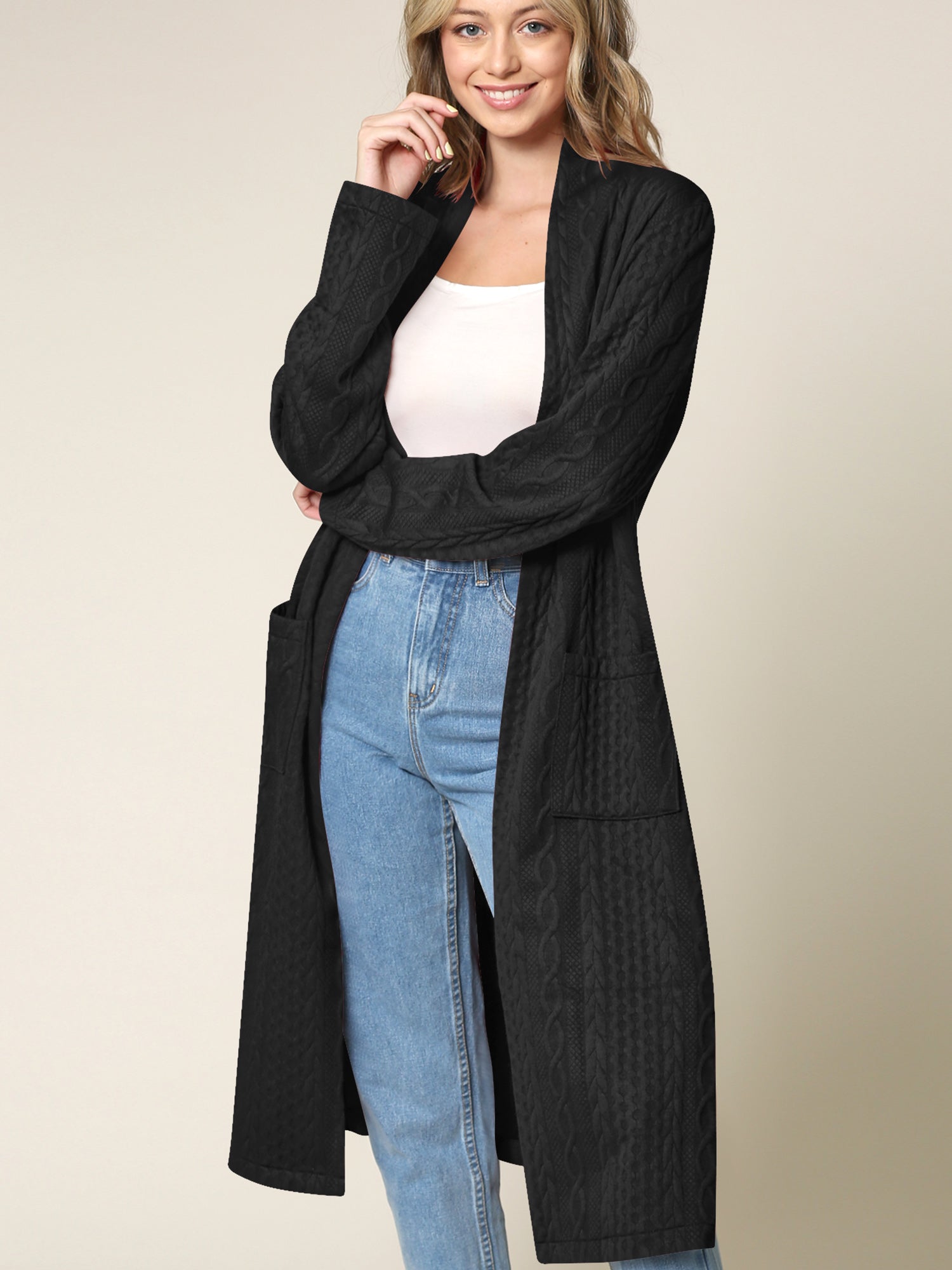 Women's Knit Long Sweater Drape Cardigan with Pockets Daily Haute