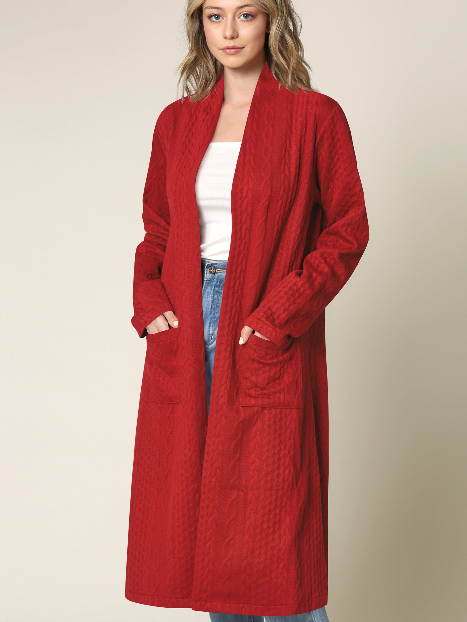 Women s Knit Long Sweater Drape Cardigan with Pockets