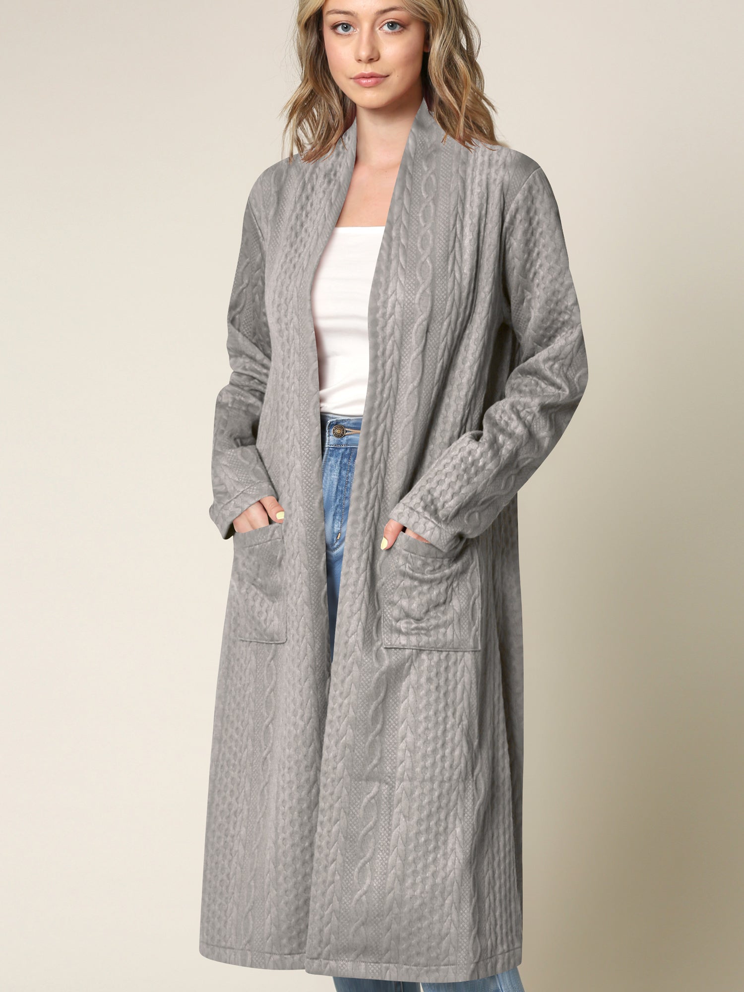 Women's Knit Long Sweater Drape Cardigan with Pockets Daily Haute