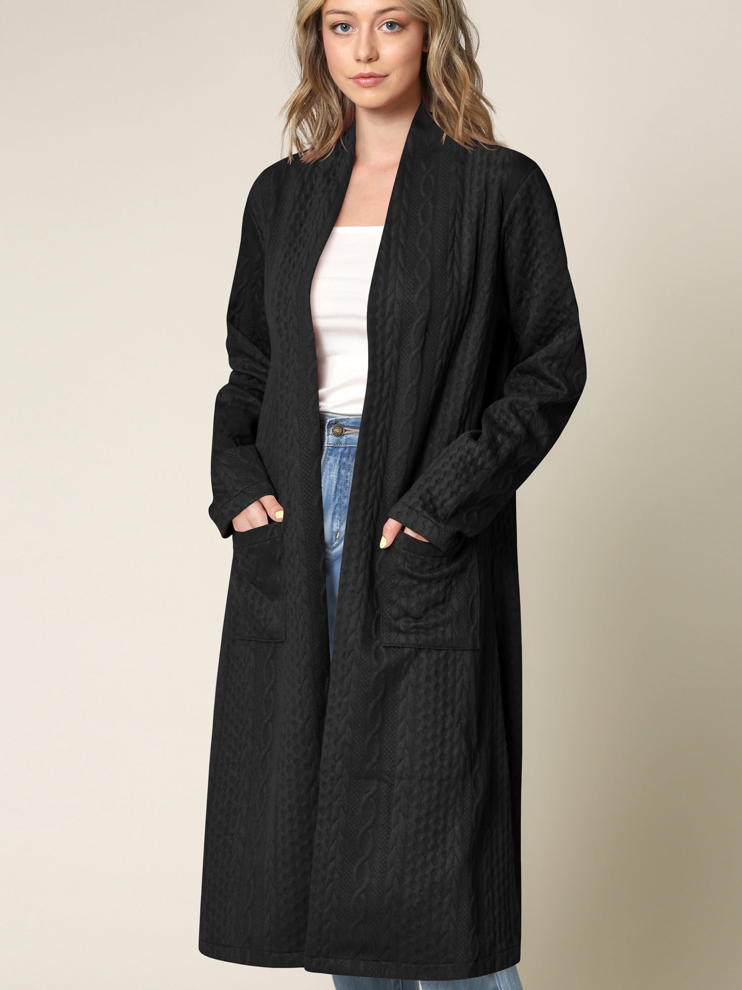 Women's Knit Long Sweater Drape Cardigan with Pockets Daily Haute