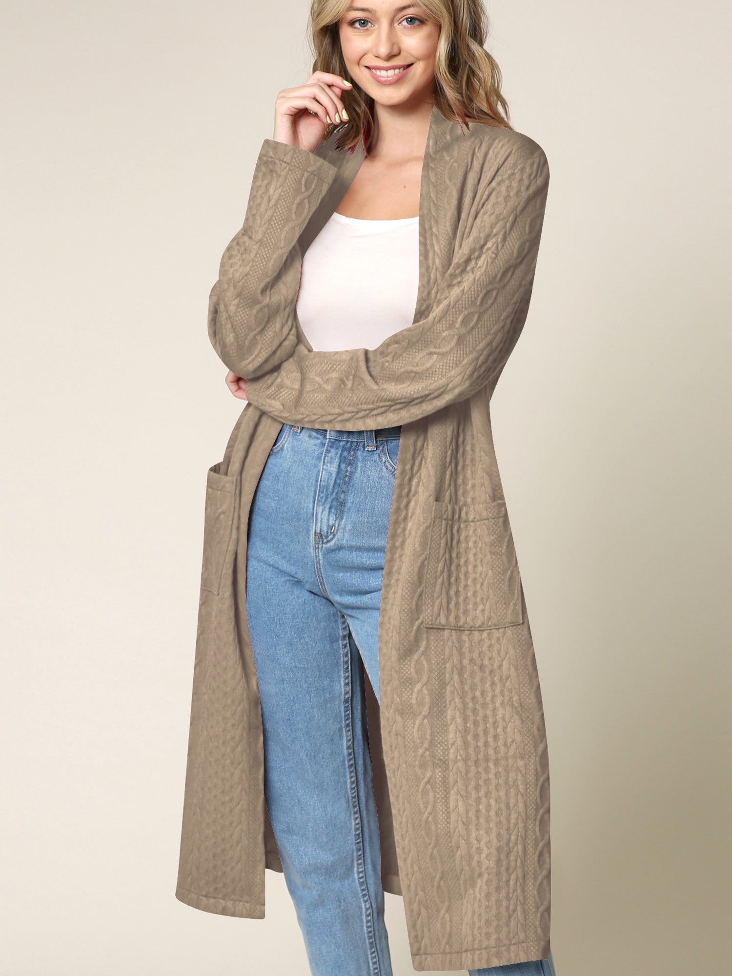 Women's Knit Long Sweater Drape Cardigan with Pockets Daily Haute