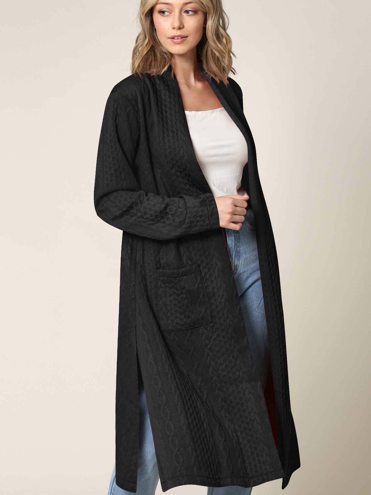 Women's Knit Long Sweater Drape Cardigan with Pockets Daily Haute