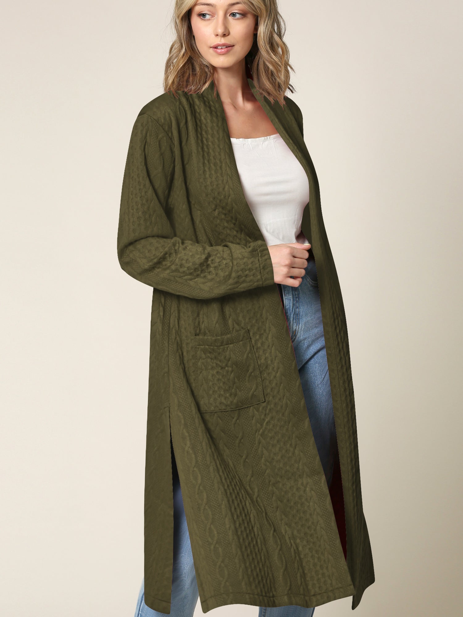 Women's Knit Long Sweater Drape Cardigan with Pockets Daily Haute