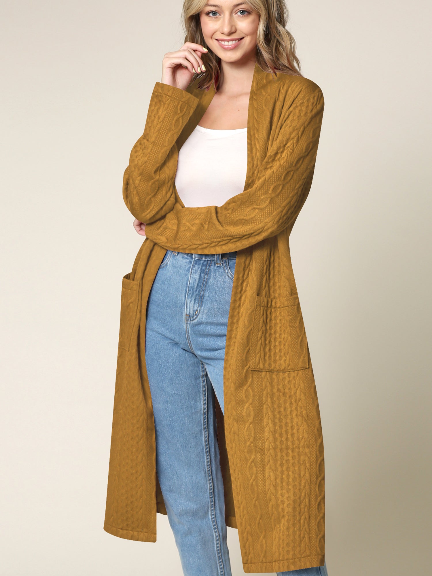 Women's Knit Long Sweater Drape Cardigan with Pockets Daily Haute