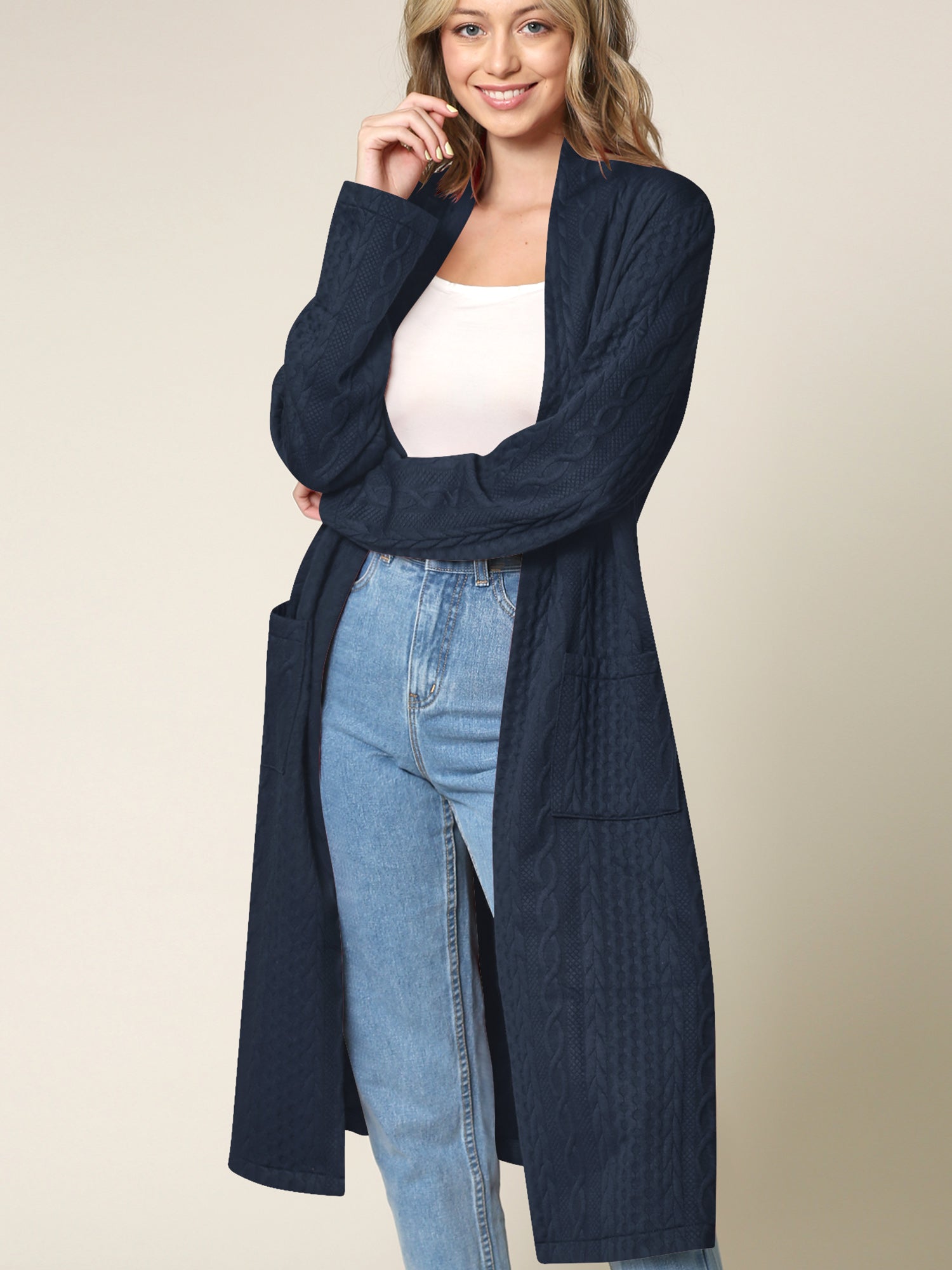 Women's Knit Long Sweater Drape Cardigan with Pockets Daily Haute