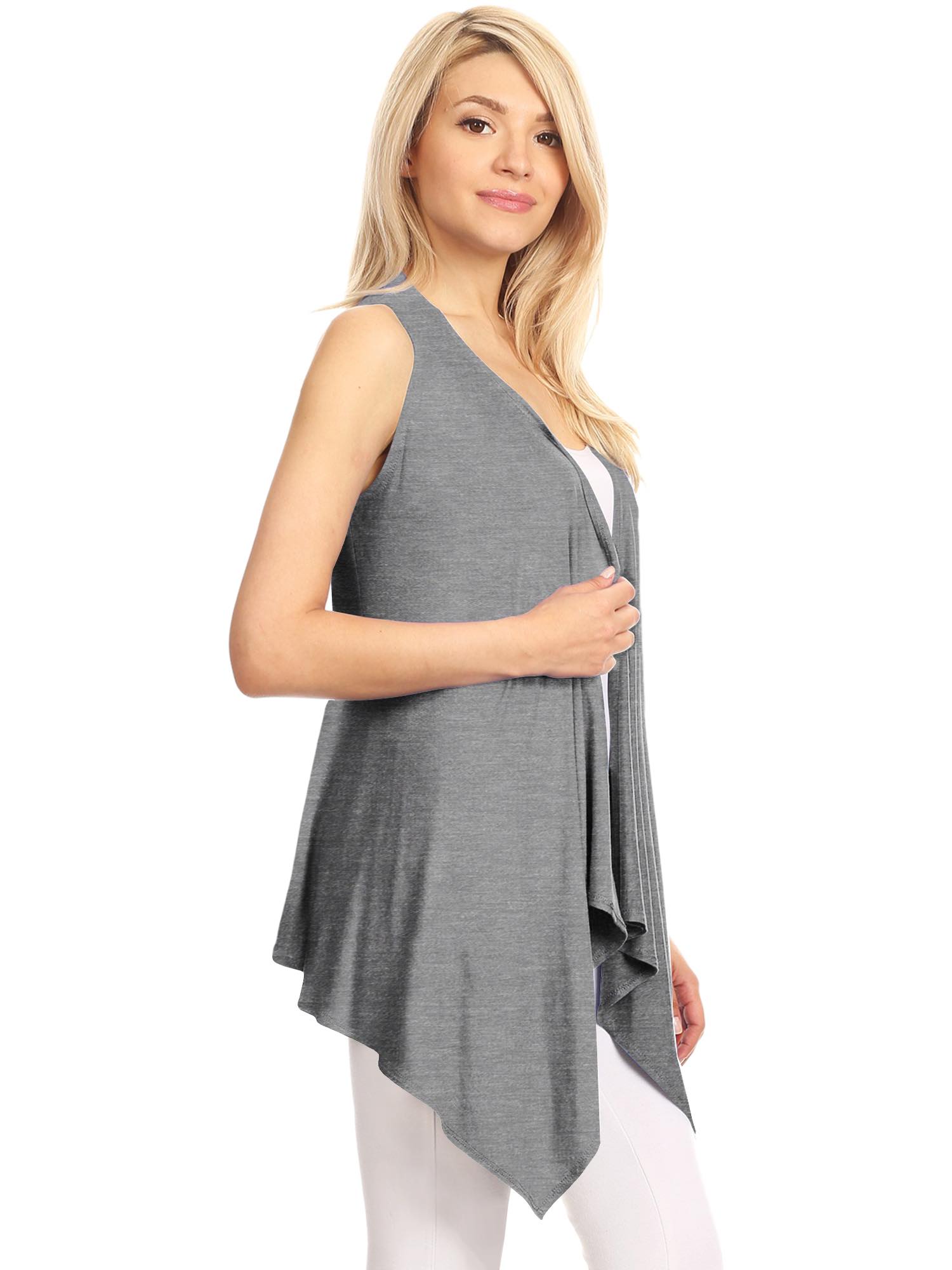 Women's Lightweight Sleeveless Solid Open Front Drape Vest Cardigan Daily Haute