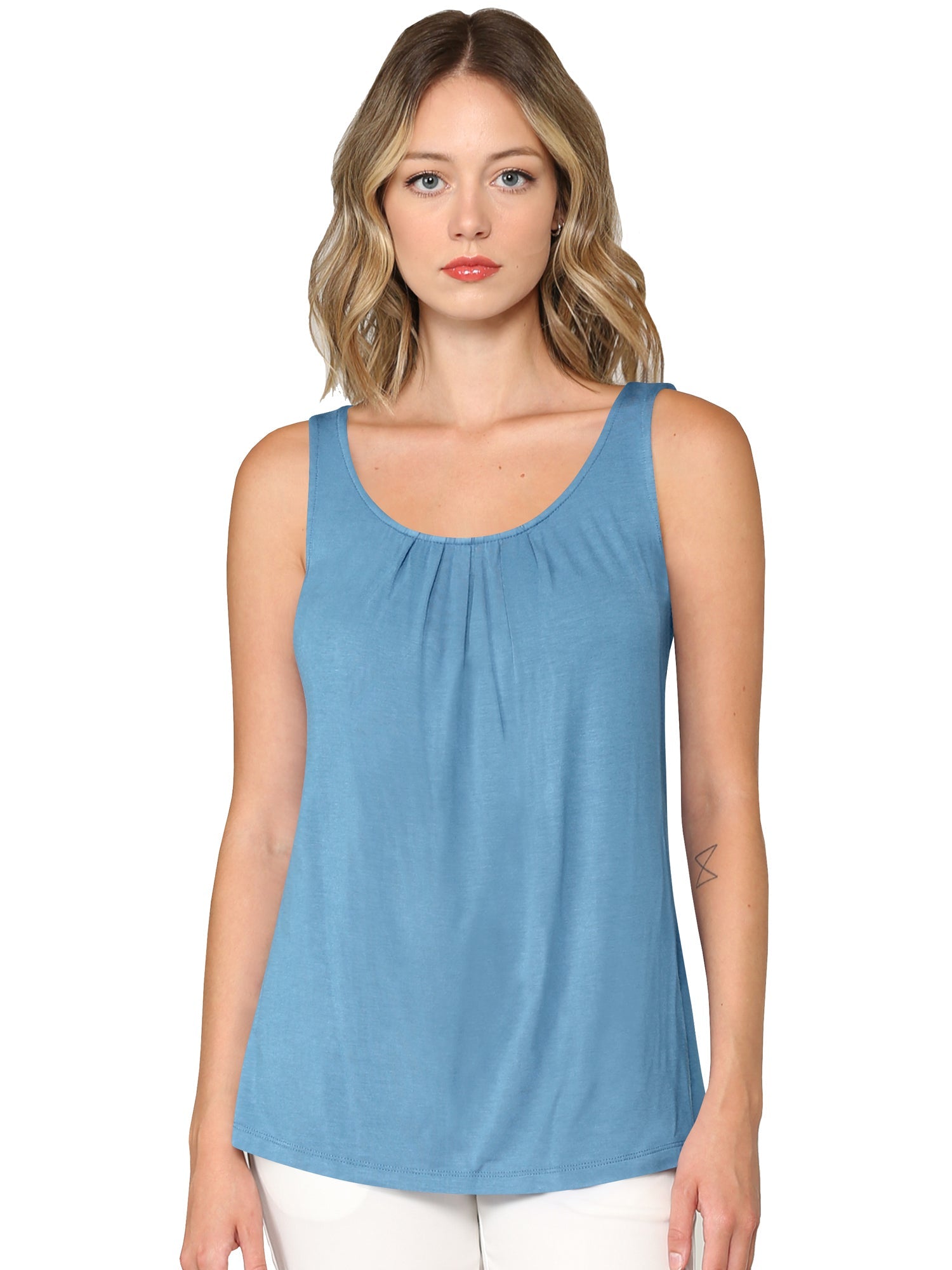 Women's Pleated Front Scoop Neck Shell Tank Daily Haute