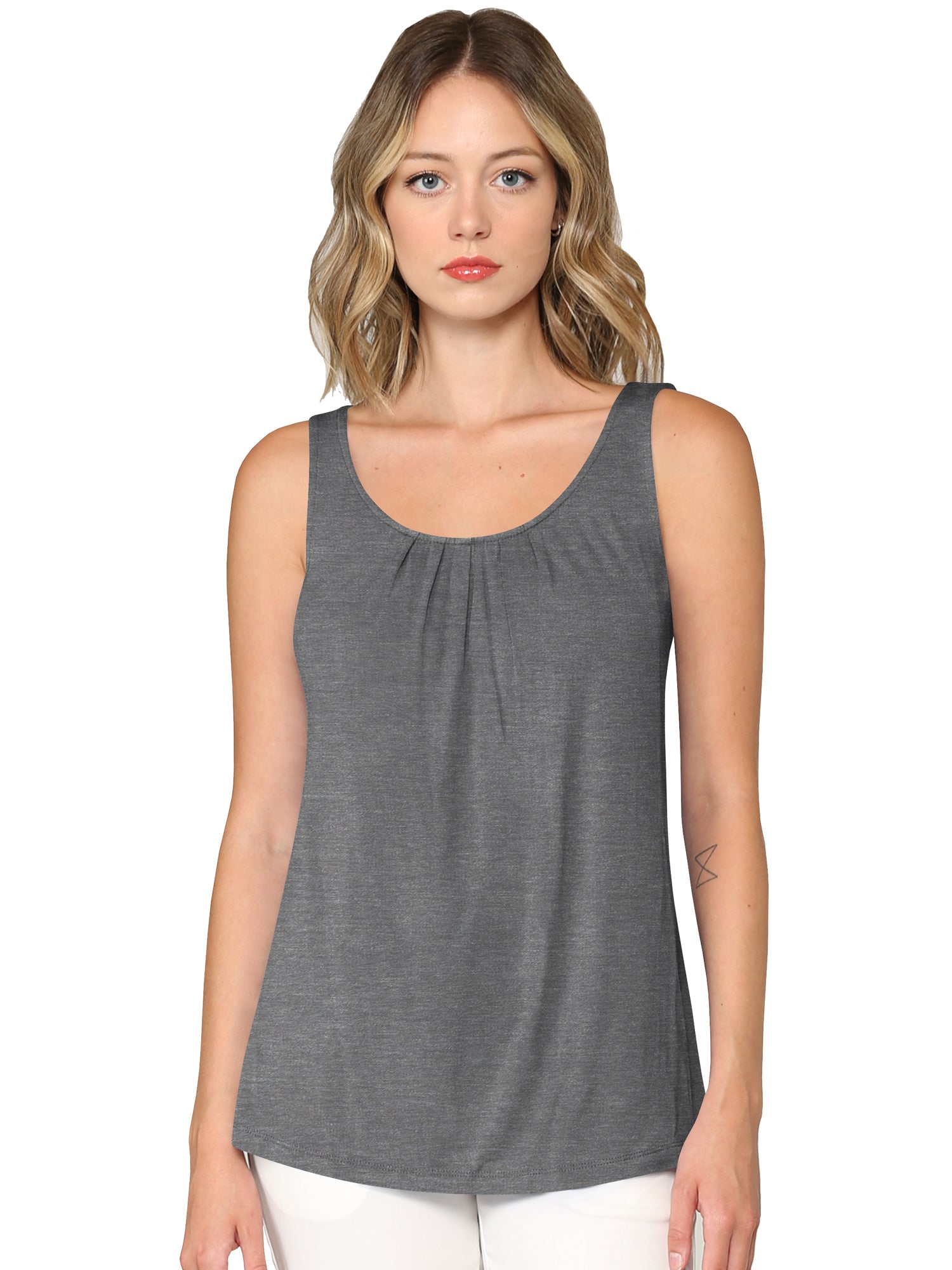 Women's Pleated Front Scoop Neck Shell Tank Daily Haute