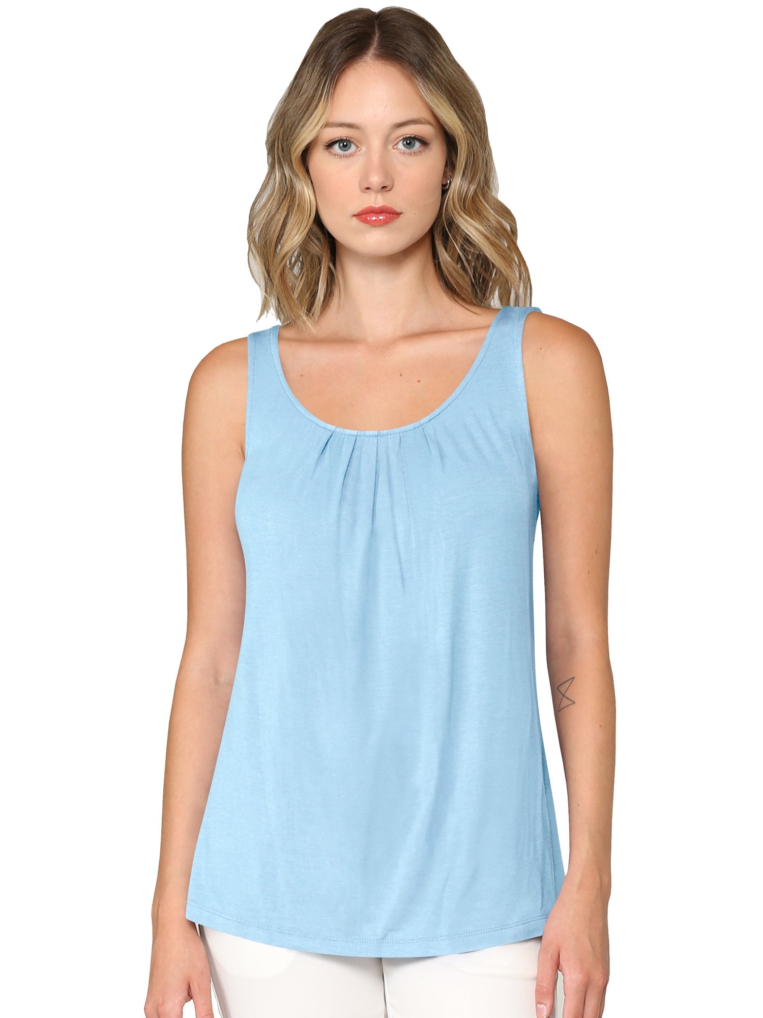 Women's Pleated Front Scoop Neck Shell Tank Daily Haute