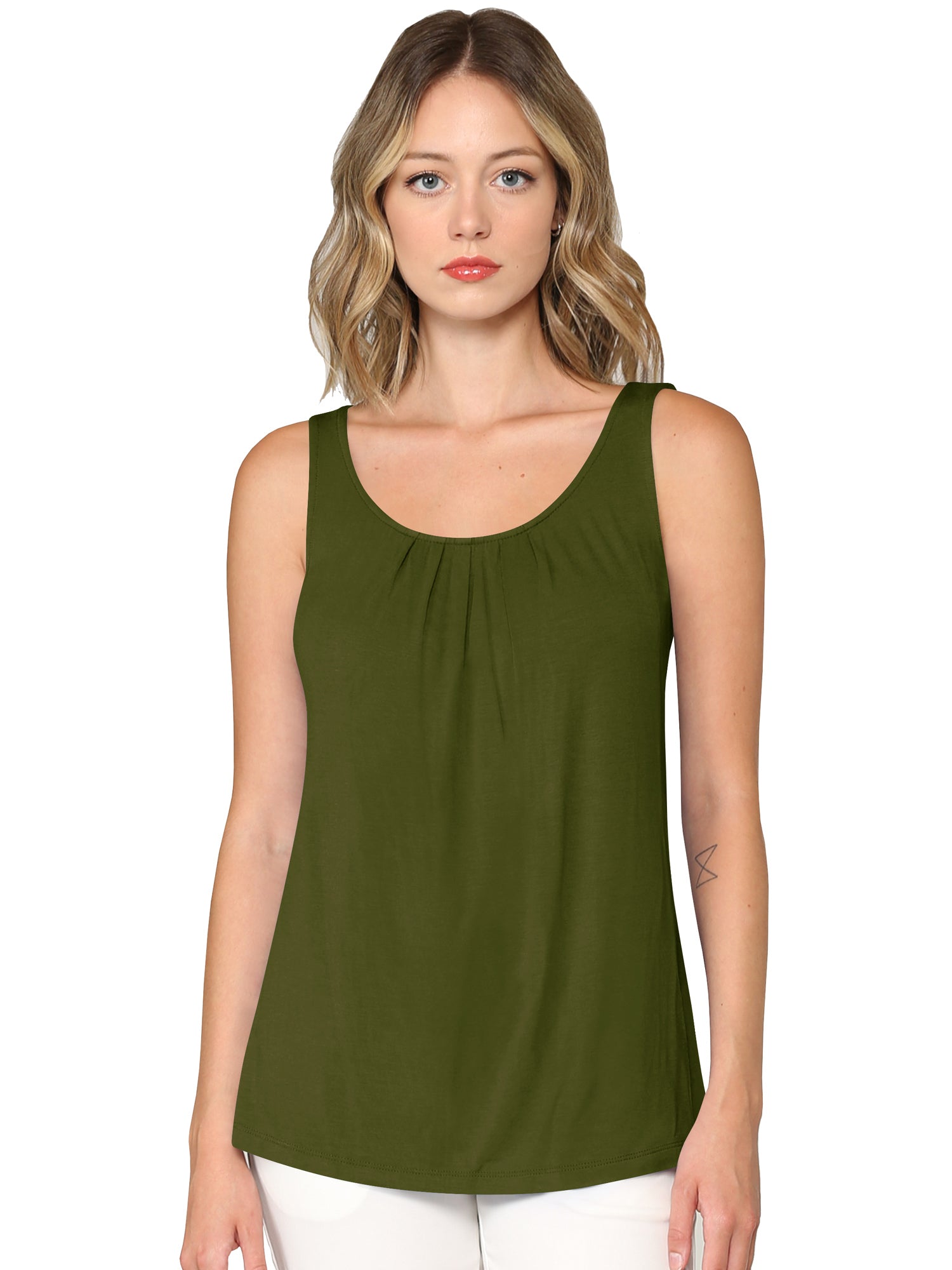 Women's Pleated Front Scoop Neck Shell Tank Daily Haute