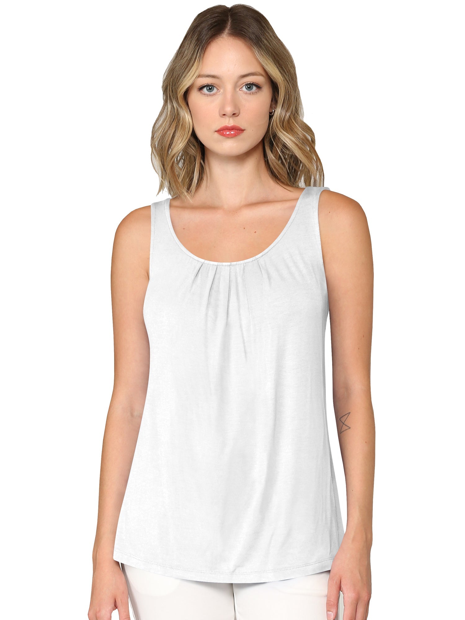 Women's Pleated Front Scoop Neck Shell Tank Daily Haute