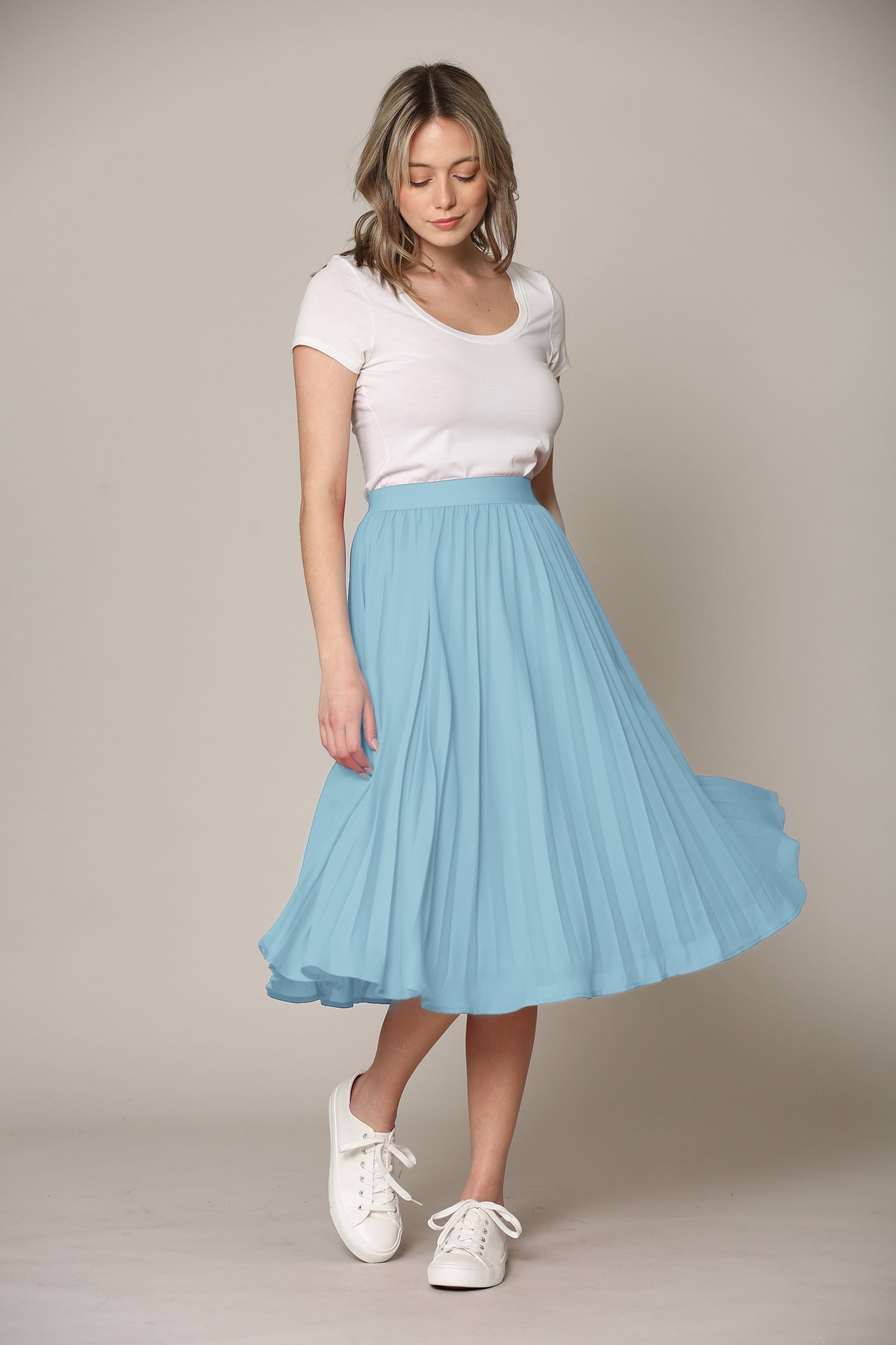 Women's Pleated Swing A-Line Midi Skirt Daily Haute