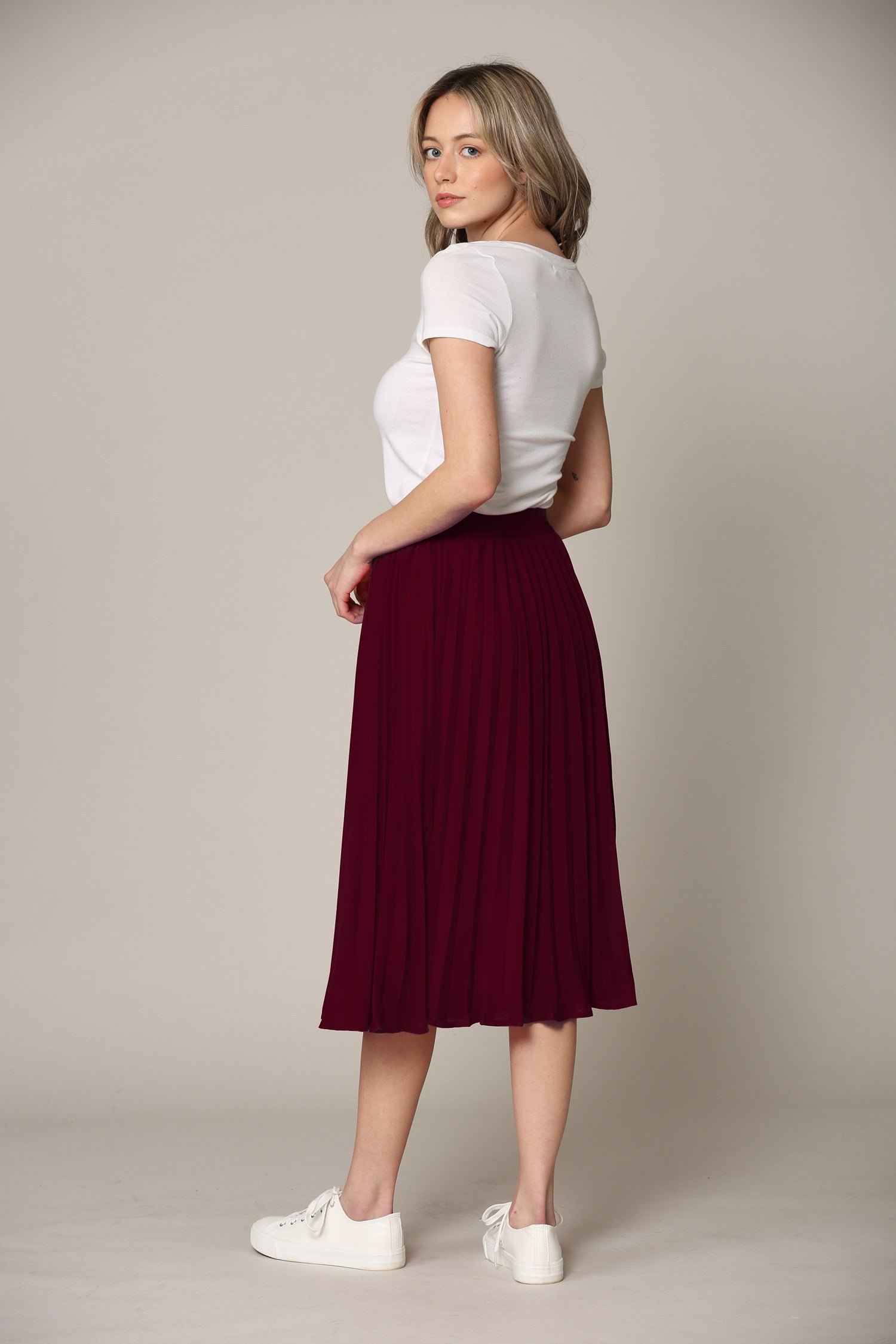 Women's Pleated Swing A-Line Midi Skirt Daily Haute