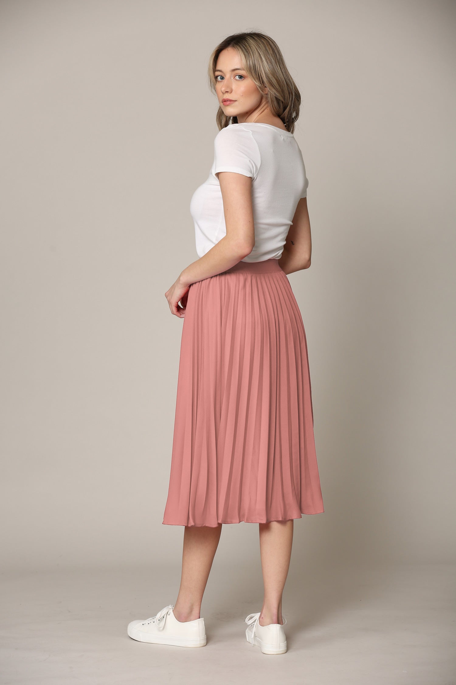 Women's Pleated Swing A-Line Midi Skirt Daily Haute