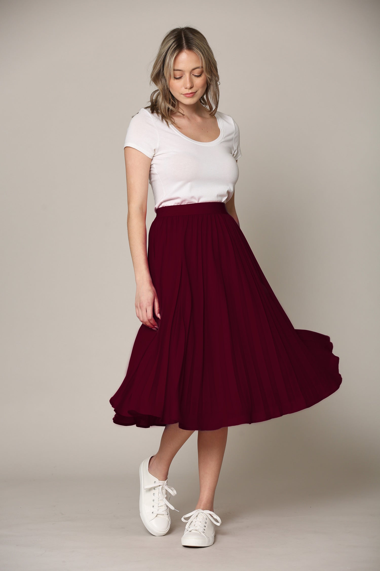 Women's Pleated Swing A-Line Midi Skirt Daily Haute