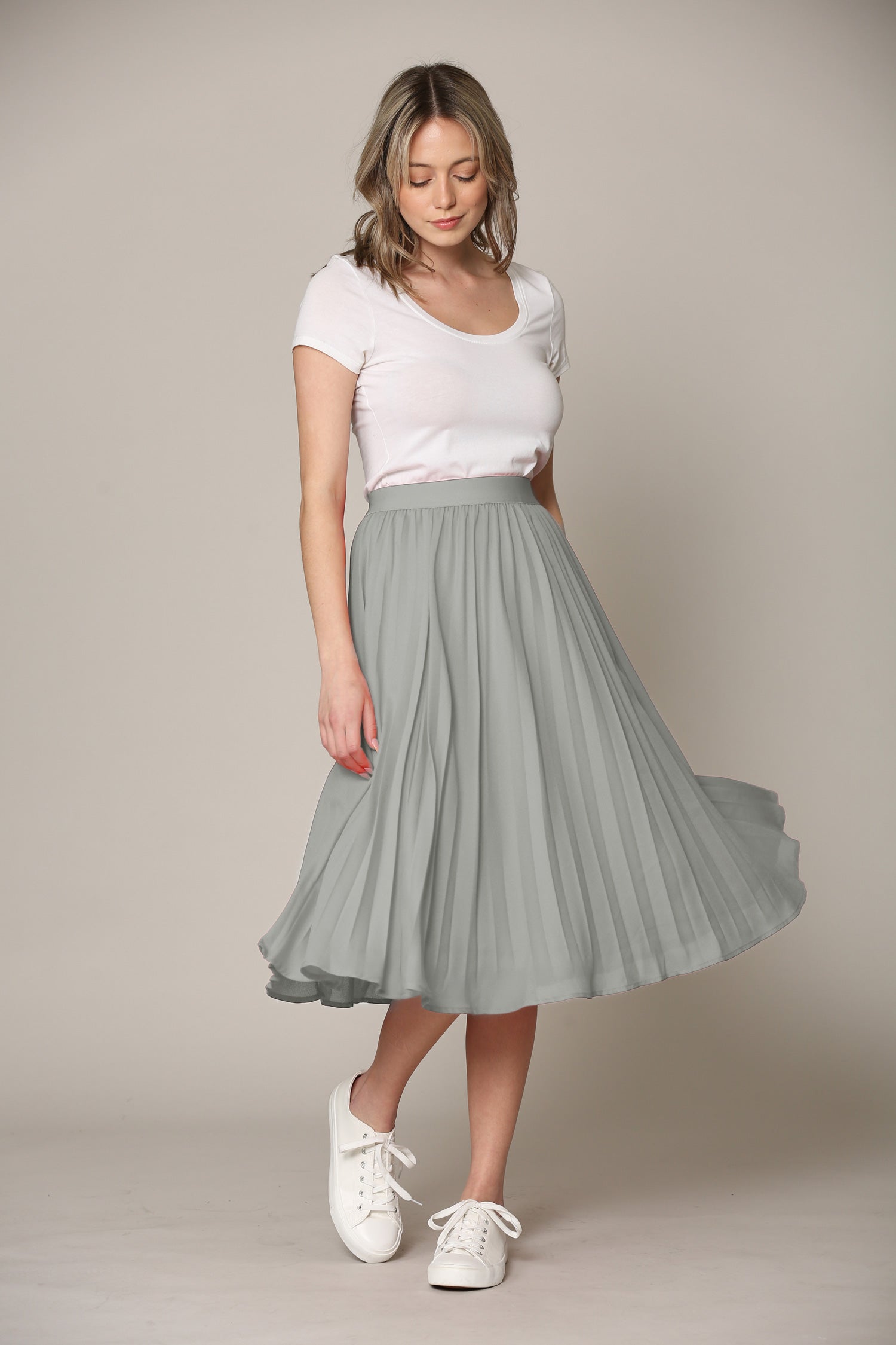 Women's Pleated Swing A-Line Midi Skirt Daily Haute