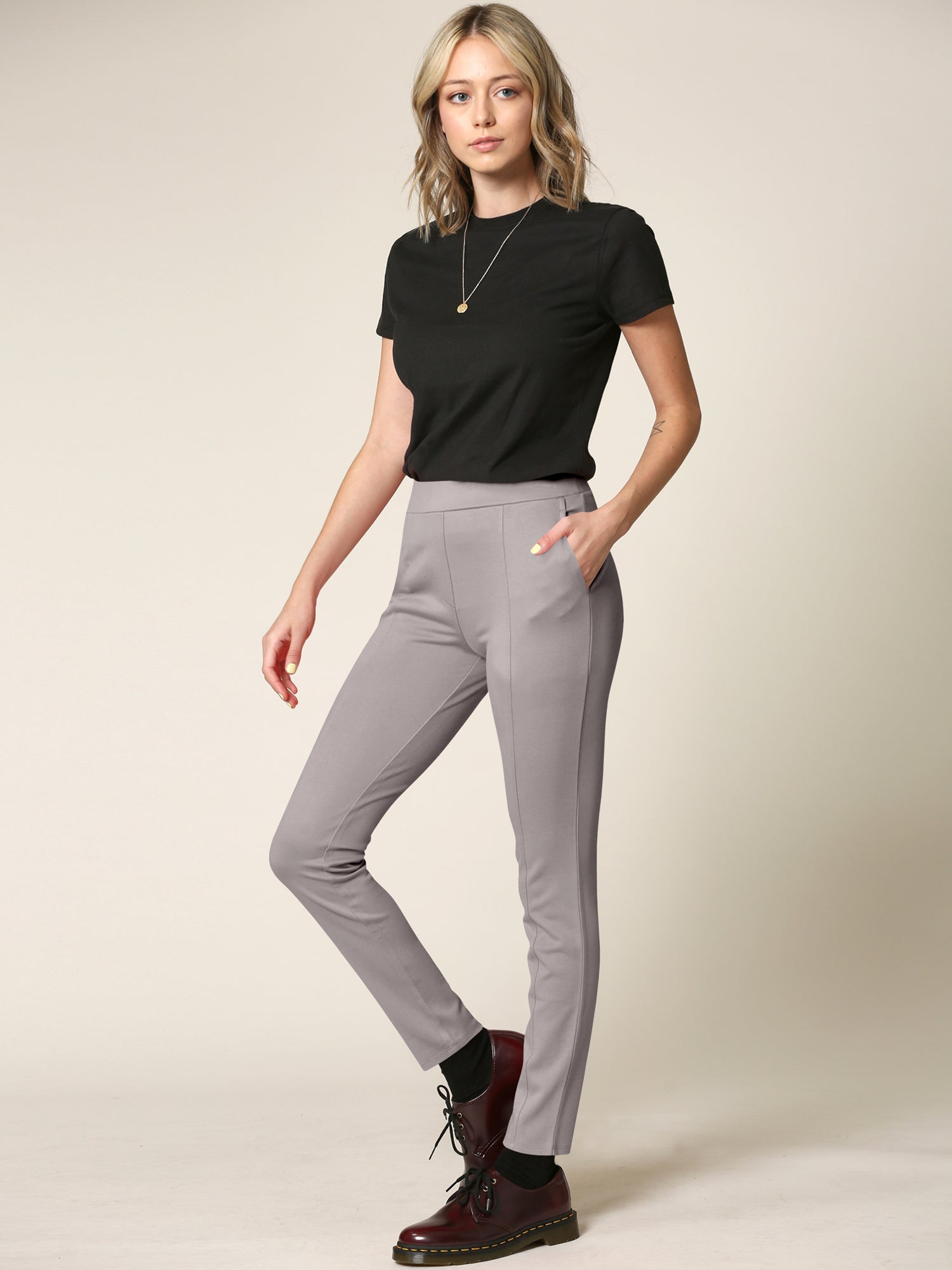 Women's Pull On Legging Ponte Tummy Control Skinny Pant With Pockets Daily Haute